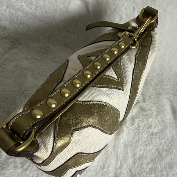 Vintage Coach y2k Rare Pouchette Metallic Bronze Zebra Top Handle Studded Bag - Picture 6 of 9